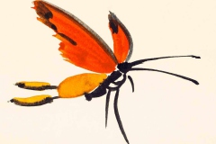 Schmetterling mit roten Flügeln handgemalt auf cremefarbenem Papier